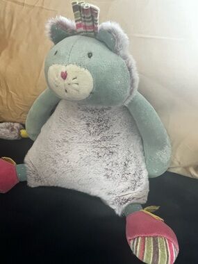 Moulin Roty Les Pachats 10” Cat Pink Green Plush Child Musical Play Display Toy